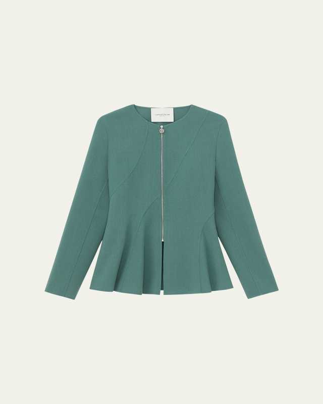 Seamed Flounce-Hem Wool Jacket